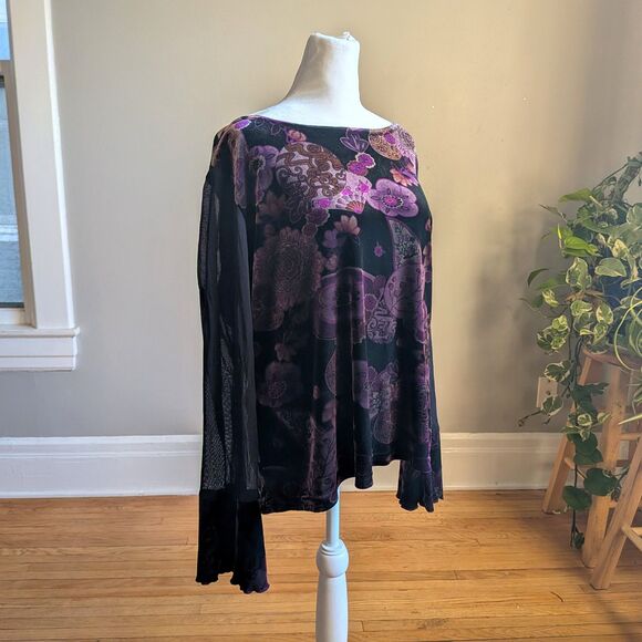 Vintage Y2K Worthington Floral Velvet Top Bell Sleeves Whimsygoth Fairycore XL - Picture 2 of 9